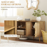 Buffet Bohème avec Portes en Rotin et Tablette Ajustable