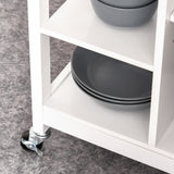 Modern Rolling Kitchen Island Cart with Drawer, Natural Wood Top, Towel Rack, Door Storage Cabinet