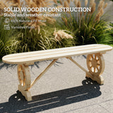 2-Person Outdoor Bench, Wood Garden Bench with Wagon Wheel Legs, Slatted Seat for Patio