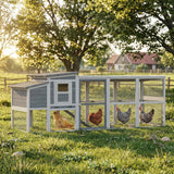 Grand poulailler, maison pour poules en bois avec enclos couvert, plateau coulissant