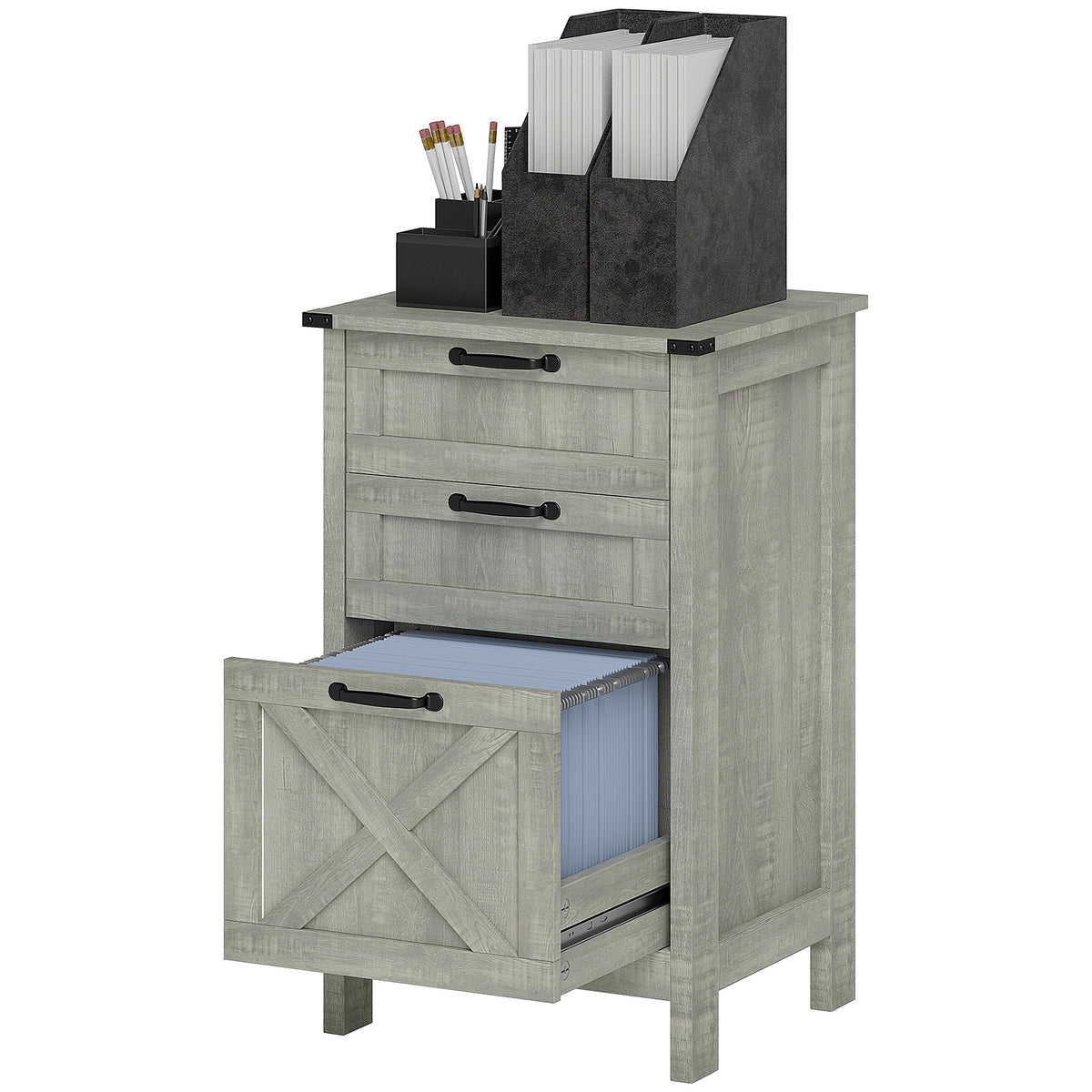 Vertical Filing Cabinet with 3 Drawers, Rustic Farmhouse Office Storage Cabinet for A4, Letter Size