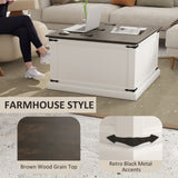 Lift Top Coffee Table with Charging Station, Square Farmhouse Center Table with Hidden Storage