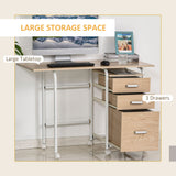 Bureau informatique pliable avec tiroirs, Table d'étudiant exécutive avec étagère de rangement, 6 roues pour chambre à coucher, bureau à domicile