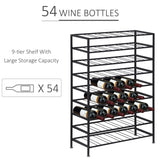 Étagère à vin en métal à 9 niveaux 54 bouteilles Support de rangement de vin autoportant Bar à la maison Présentoir à vin Organisateur de bouteilles de cave
