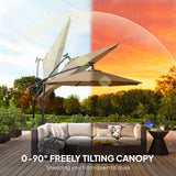 9.7 ft Cantilever Patio Umbrella with Solar Light, Garden Hanging Parasol with Cover, Tilt