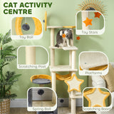 Star and Moon Themed Cat Tree with Cat Scratching Posts, Bed
