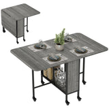 Table de salle à manger pliante, table de cuisine extensible pour petits espaces avec étagère de rangement et 6 roulettes