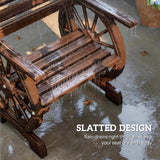Wood Outdoor Patio Chair, Lounge Chair with Wagon Wheel Armrests, Slatted Wide Seat