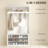 4-In-1 Hall Tree with Bench and Shoe Storage, Farmhouse Coat Rack Shoe Bench with 12 Shoe Cubbies, 6 Hooks