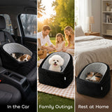 Dog Car Seat, Dog Booster Car Seat Washable with Adjustable Safety Leash, Storage Pockets for Small Under 10kg