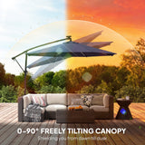 10 ft Offset Patio Umbrella with Solar Light, Garden Hanging Parasol with 360° Rotation, Tilt