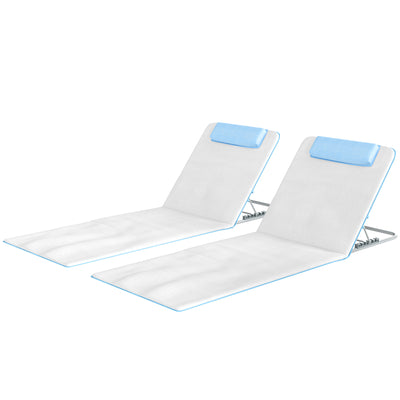 2 Pieces Beach Lounge Chair, Outdoor Folding Chaise Lounge Set w/ Pillow for Sunbath