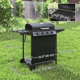 4+1 Burner Propane Gas BBQ Grill, Side Table, Shelf, Spice Rack, Wheels