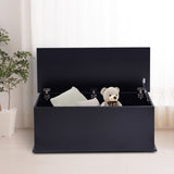 Coffre de rangement de 99 cm avec 2 charnières de sécurité, organisateur de rangement avec couvercle rabattable