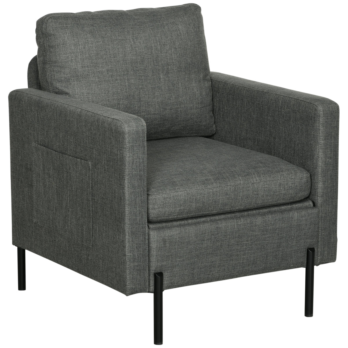 Fauteuil d'appoint moderne rembourré avec poches latérales et coussin pour chambre à coucher