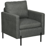 Fauteuil d'appoint moderne rembourré avec poches latérales et coussin pour chambre à coucher