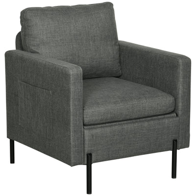 Fauteuil d'appoint moderne rembourré avec poches latérales et coussin pour chambre à coucher