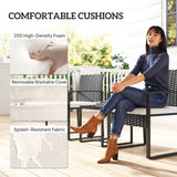 Outdoor Bistro Set, 3 Piece Wicker Patio Furniture Set with Glass Top Table and Cushions for Porch