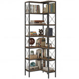 6-Tier L-Shaped Bookshelf, Freestanding Corner Bookcase with Metal Frame