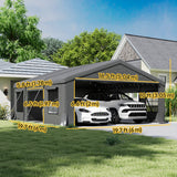 20' x 20' Heavy Duty Carport, Portable Garage Car Canopy Tent Shelter with 3 Roll-up Doors, 4 Windows