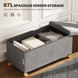 Storage Ottoman Bench, Velvet Upholstered Foldable Ottoman Footrest, Foot Stool with Wood Legs for Living Room