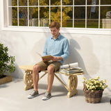 2-Person Outdoor Bench, Wood Garden Bench with Wagon Wheel Legs, Slatted Seat for Patio