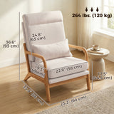 Modern Accent Chair, Linen Armchair with Lumbar Pillow, High Back, Wide Seat, Solid Wood Frame