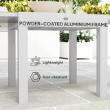Extendable Patio Dining Table, Aluminum Frame Outdoor Patio Table with Faux Wood Top for Garden Backyard