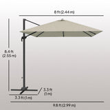 8 FT Aluminium Cantilever Patio Umbrella with 360° Rotation, Crank and Tilt for Garden