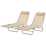 Outdoor Lounge Chair, Portable Adjustable Reclining Seat Folding Chaise Lounge Patio Camping Beach Tanning Chair Bed with Pillow