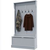 Arbre d'entrée 4-en-1 avec porte-manteau, étagère supérieure, rangement à chaussures et banc, banc d'entrée avec 5 crochets