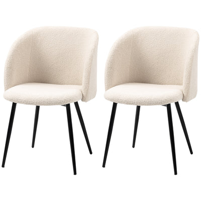Dining Chairs Set of 2, Sherpa Fleece Upholstered Kitchen Chairs with Backrest and Steel Legs