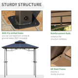 8' x 5' Hardtop Grill Gazebo, Outdoor Canopy with Side Shelves & Double Roof