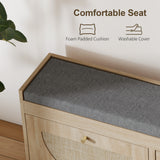 Shoe Bench with Flip Doors, Seat Cushion, Adjustable Shelves for 8 Pairs