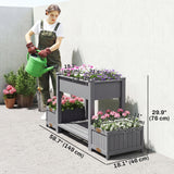 Wooden Raised Garden Bed with 2 Foldable Side Pots, Raised Planter with Storage Shelf and Drainage Holes