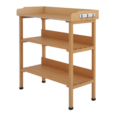 Outdoor Garden Wooden Potting Bench Work Station Table Tool Storage Shelf w/ Hooks