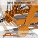 Chaise longue en bois Chaise de bronzage extérieure avec roulettes, dossier ajustable 3 positions et accoudoirs