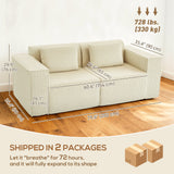 Boneless Couch, Corduroy 3 Seater Sofa with Deep Seat, 2 Pillows