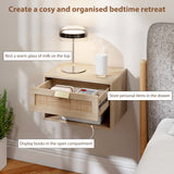 Floating Bedside Table Set of 2, Wall Mount Nordic Nightstands with Storage Drawer and Open Shelf for Bedroom
