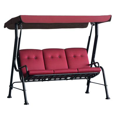 3-Person Porch Swing Chair, Patio Swing Bench with Adjustable Canopy, Removable Thicken Cushion and Weather Resistant Steel Frame for Outdoor