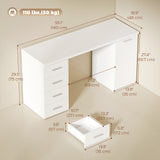 140 cm Computer Desk with Adjustable Shelf Home Office Desk with Drawers and Cabinet White Wood Grain