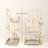 Bird Playground, 4 Layer Wooden Play Stand with Ladders, Stainless Steel Cups and Tray for Small Birds