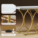 59-Inch Dining Table for 6, Modern Marble-Pattern Kitchen Dinner Table with Metal Pedestal for Home