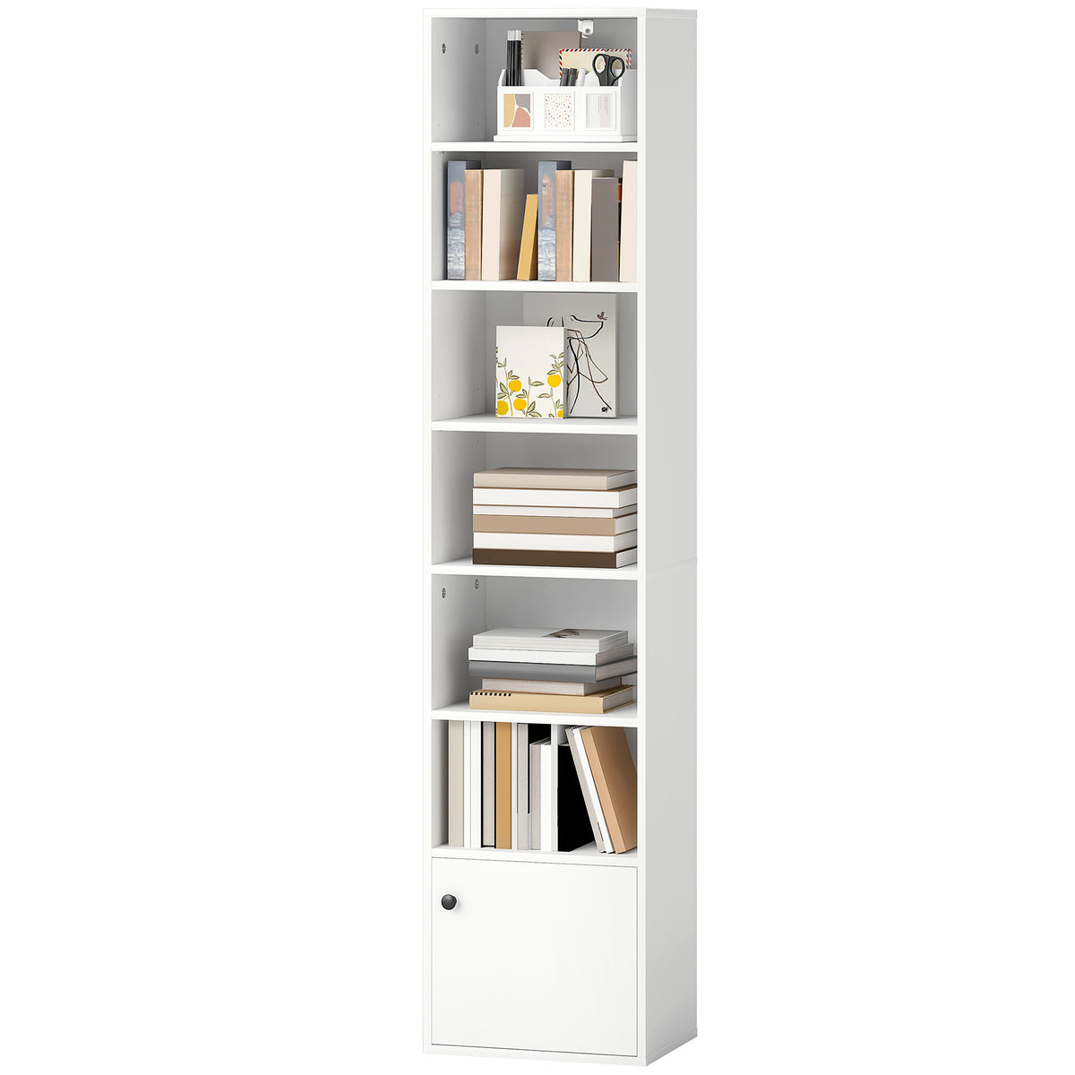 7-Tier Bookcase, Display Shelf Unit with Adjustable Shelf and Cabinet