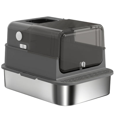 XXL Stainless Steel Cat Litter Tray, Enclosed Cat Litter Box for Big Cats with High Sides