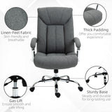 Chaise de bureau pivot dossier haut, tissu lin ergonomique ajustable, hauteur réglable