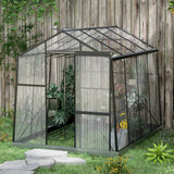 6' x 8' Walk-in Polycarbonate Greenhouse Aluminium Green House with Sliding Door, 5-Level Roof Vent