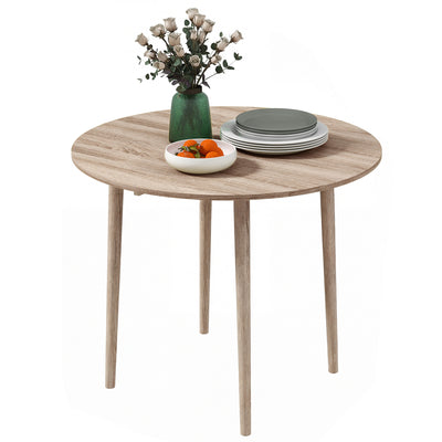 Folding Dining Table, Round Drop Leaf Kitchen Table for Small Spaces with Wood Legs