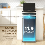 Poubelle capteur 12 gallons (45 L), acier inoxydable sans traces de doigts