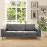 3 Seater Sofa, Linen Upholstered Cozy Padded Couch with Steel Leg